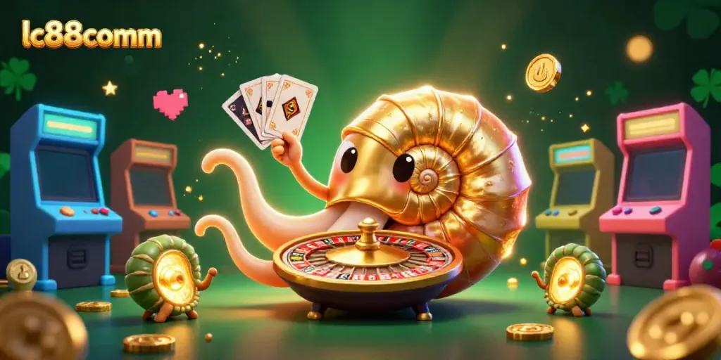 Experience the vibrant gaming world of lc88comm with an enchanting nautilus and arcade elements.