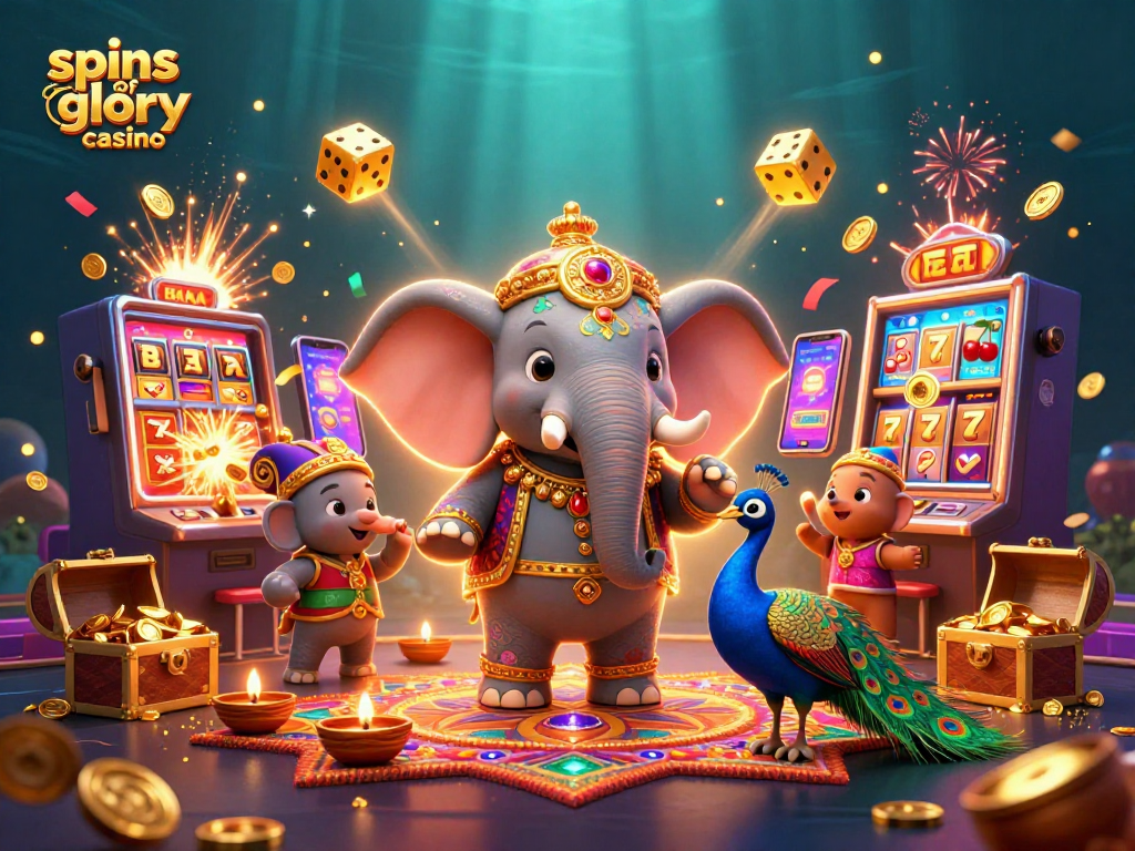 Win big at spins of glory casino with vibrant 3D celebration and colorful gaming elements!