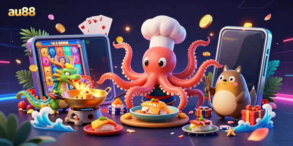 Experience thrilling slots at au88 with vibrant 3D characters and dynamic gaming elements in a vibrant casino setting.